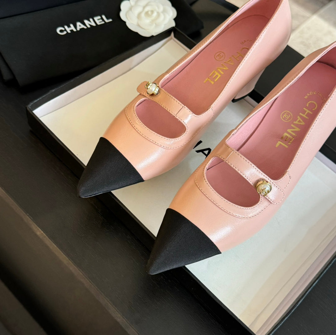 Chanel Double C Women's Shoes Spirit Toe Light Pink Lambskin