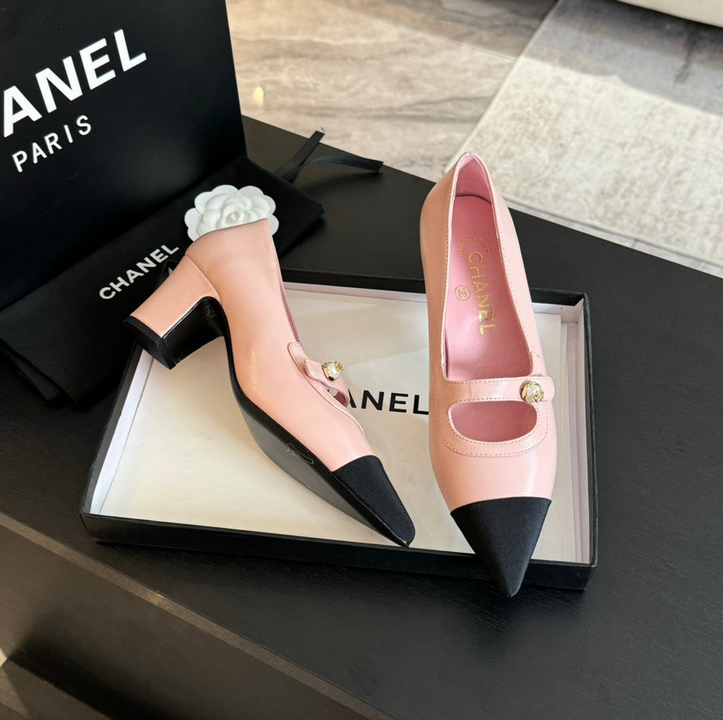 Chanel Double C Women's Shoes Spirit Toe Light Pink Lambskin