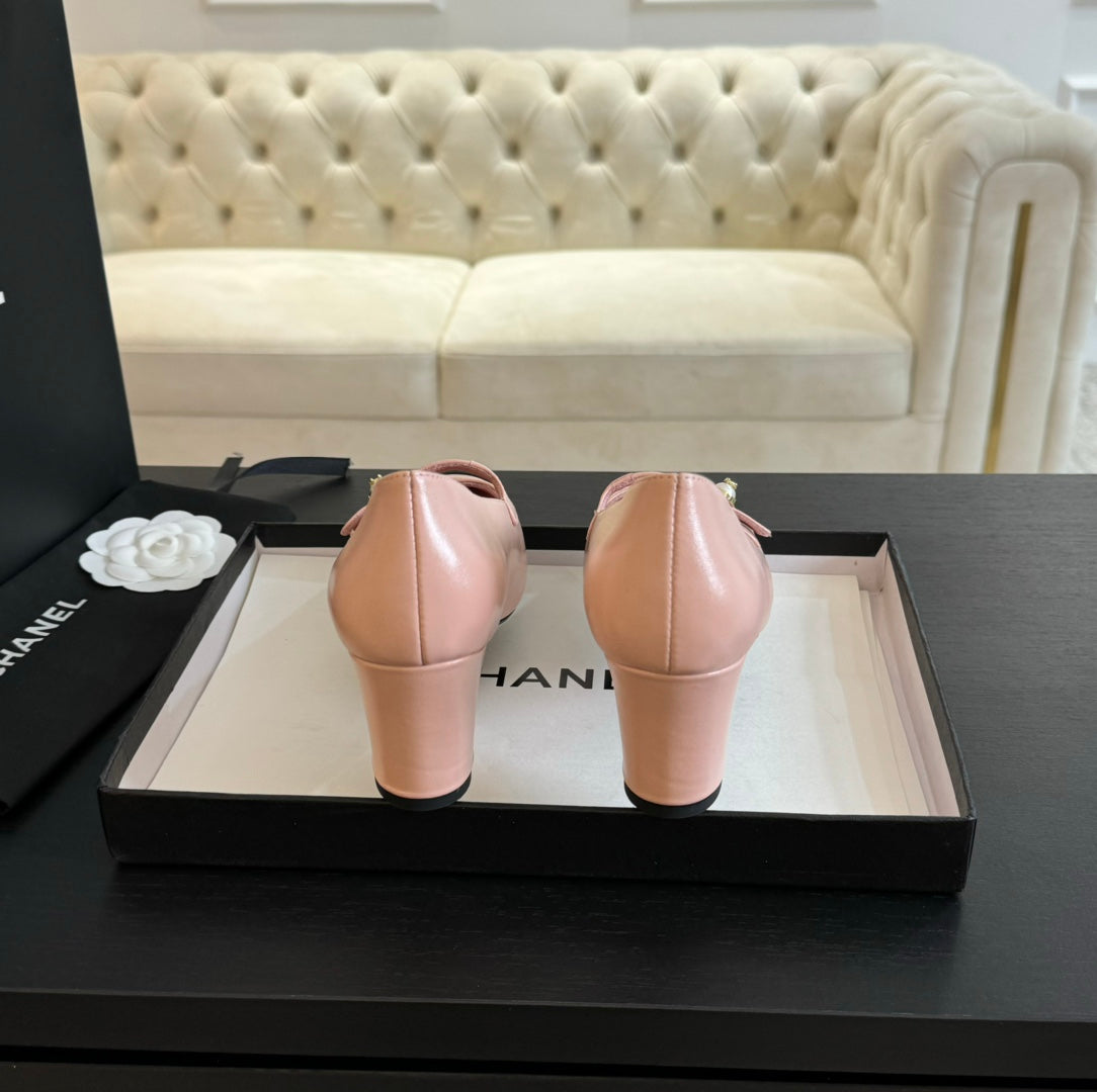 Chanel Double C Women's Shoes Spirit Toe Light Pink Lambskin