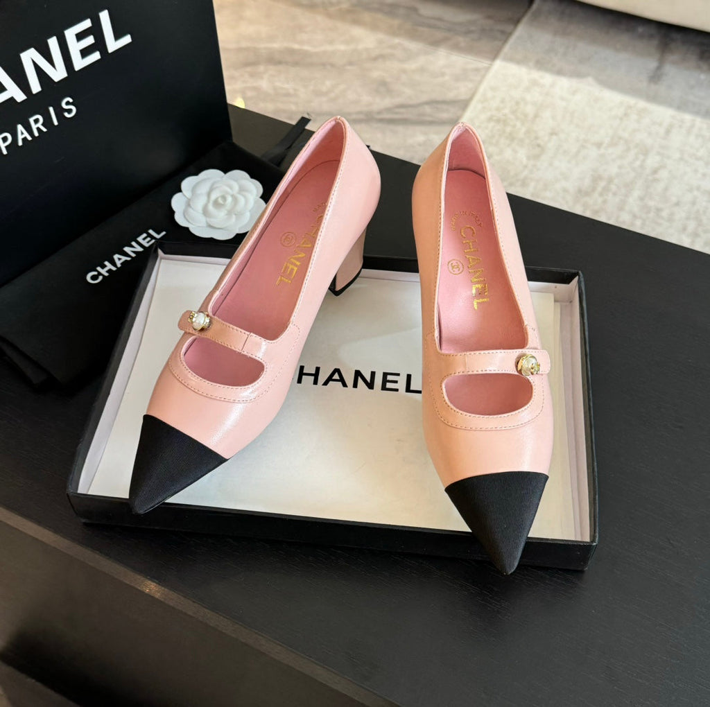 Chanel Double C Women's Shoes Spirit Toe Light Pink Lambskin