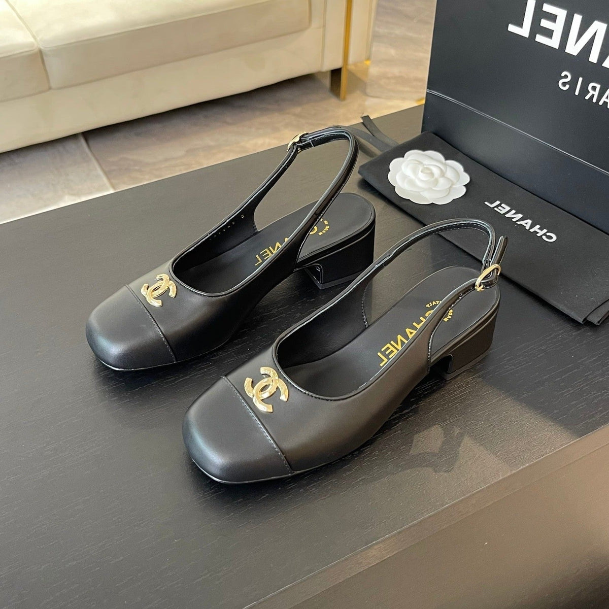 Chanel Slingbacks in Black Calfskin