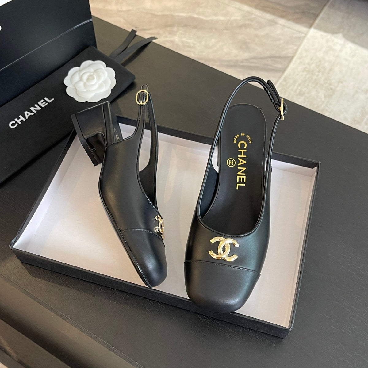 Chanel Slingbacks in Black Calfskin