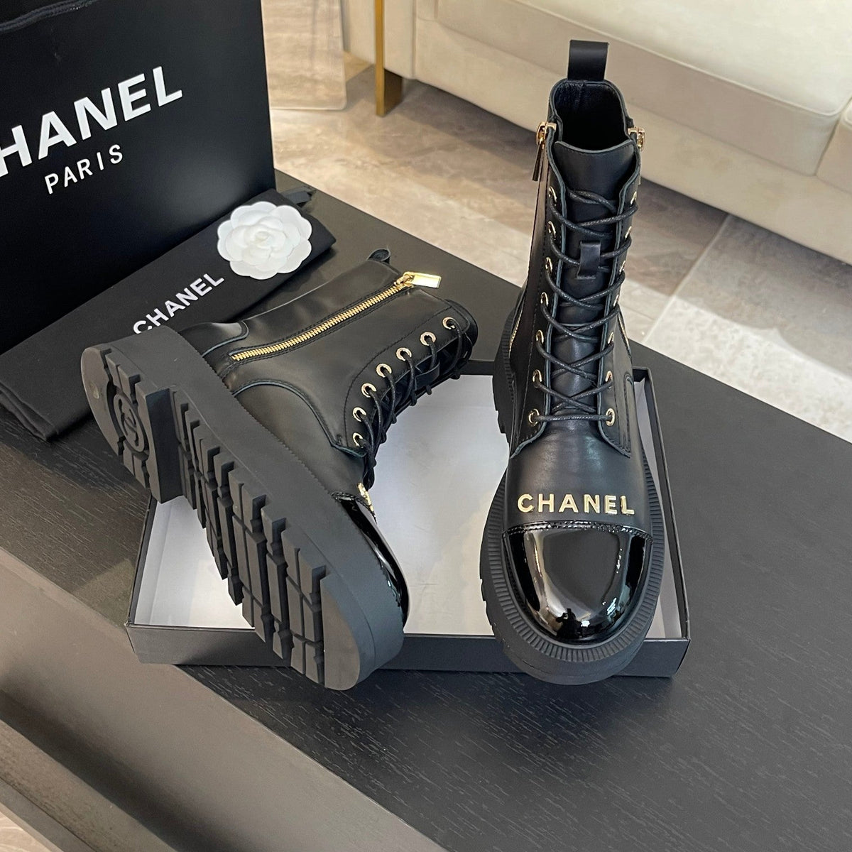 Chanel Ankle Boots in Black Lambskin