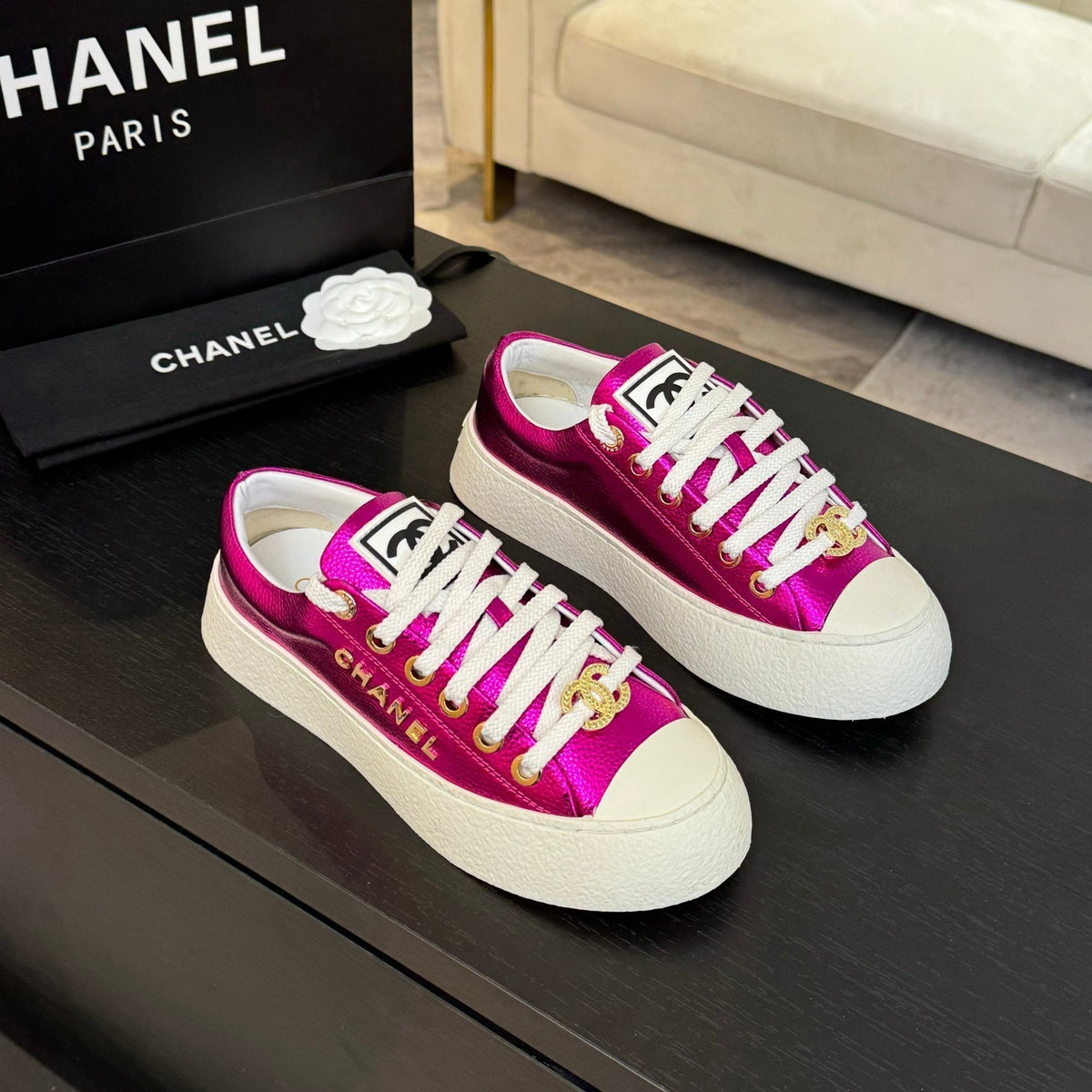 Chanel Big-Head Cookie Shoes in Magenta Purple Lambskin