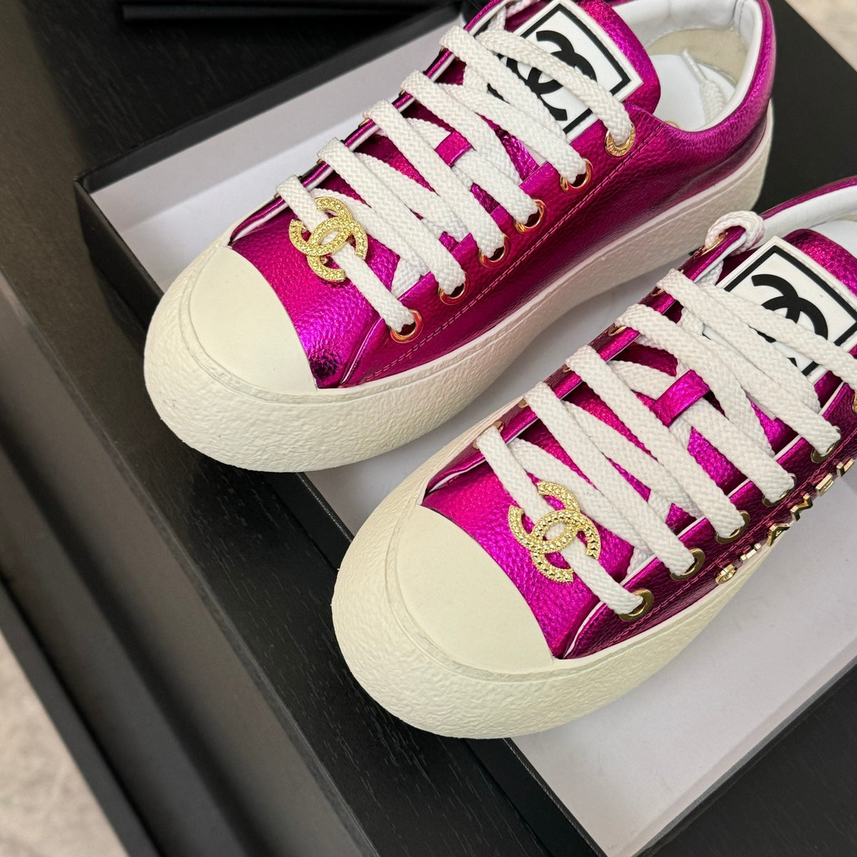 Chanel Big-Head Cookie Shoes in Magenta Purple Lambskin