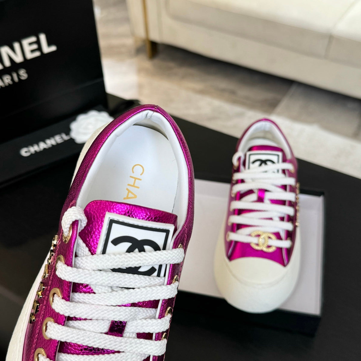Chanel Big-Head Cookie Shoes in Magenta Purple Lambskin