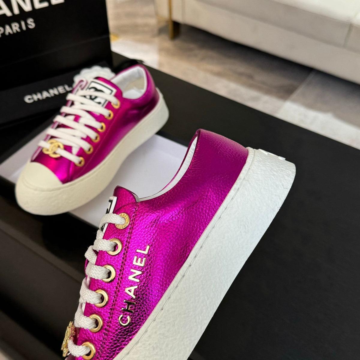 Chanel Big-Head Cookie Shoes in Magenta Purple Lambskin