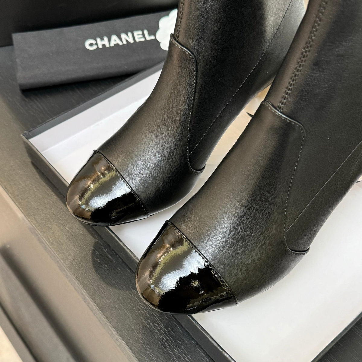 Chanel Pearl Boots 65mm in Black Calfskin
