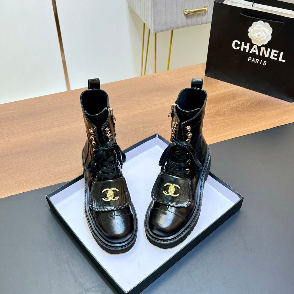 Chanel 25S High Ankle Boots with Zipper in Black Full Calfskin Gold Hardware