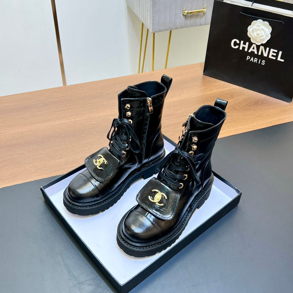 Chanel 25S High Ankle Boots with Zipper in Black Full Calfskin Gold Hardwre