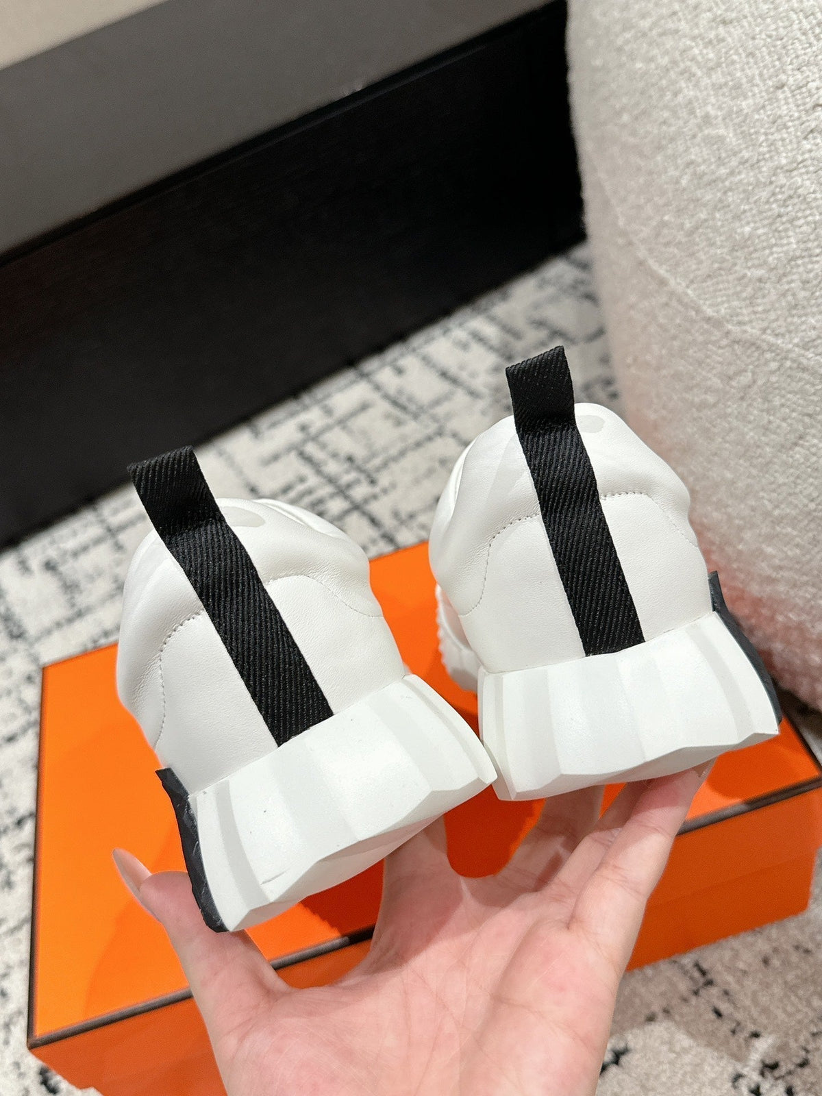 Hermes Bouncing Sneaker in White Mix Black Calfskin