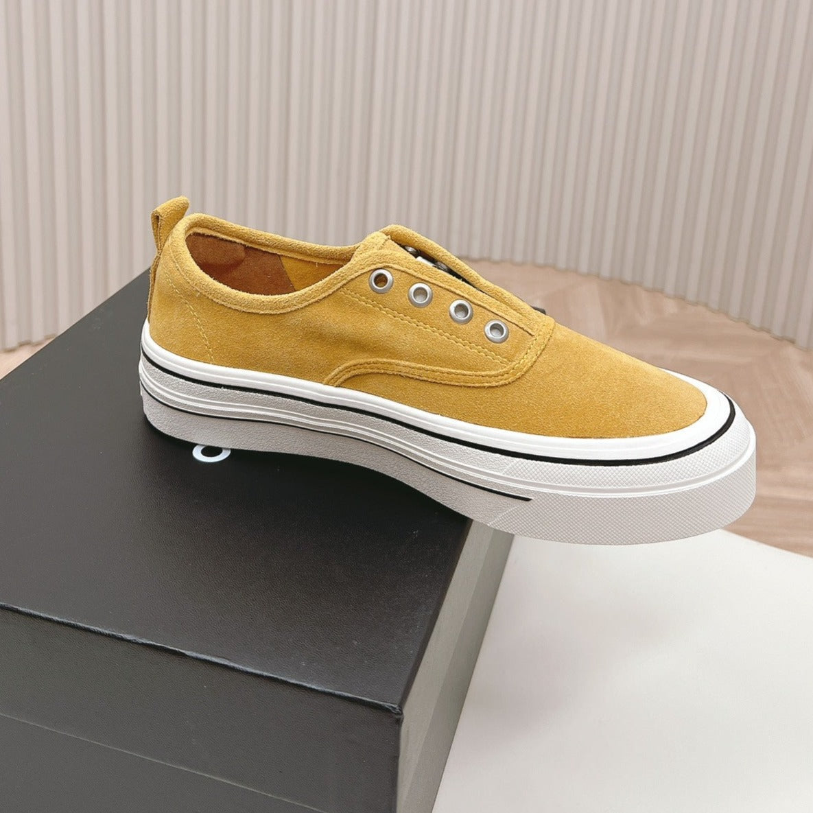 Chanel Double C Platform Biscuit Shoes Fabric Amber Yellow