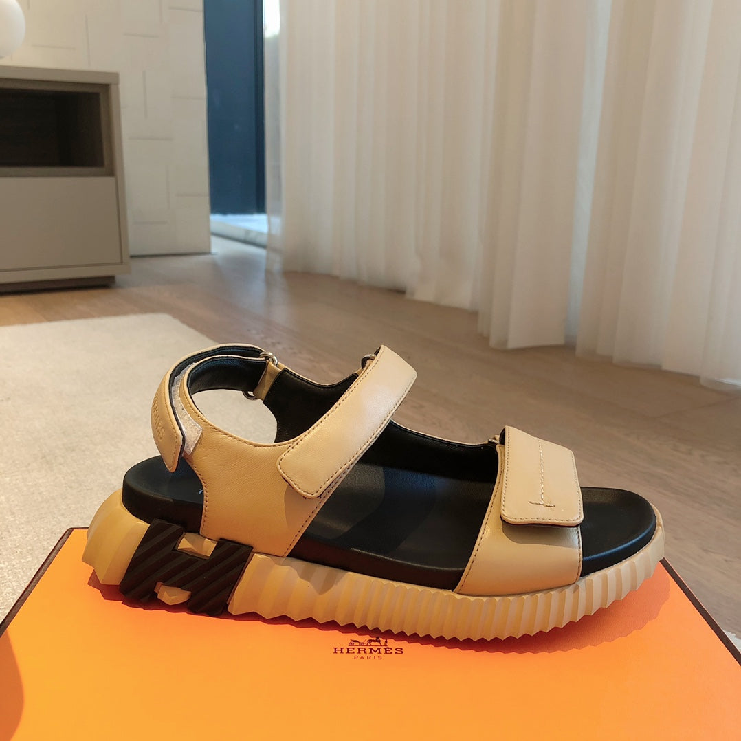Hermes Dad Sandals in Tuscan Beige Calfskin and Rubber