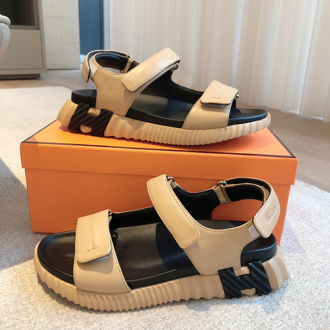 Hermes Dad Sandals in Tuscan Beige Calfskin and Rubber