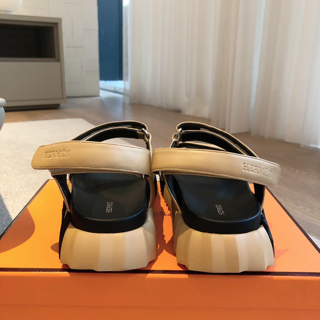 Hermes Dad Sandals in Tuscan Beige Calfskin and Rubber