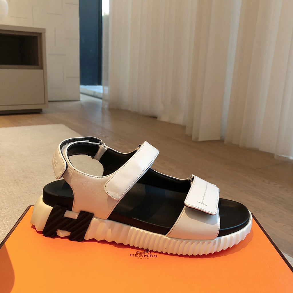 Hermes Dad Sandals in White Calfskin and Rubber