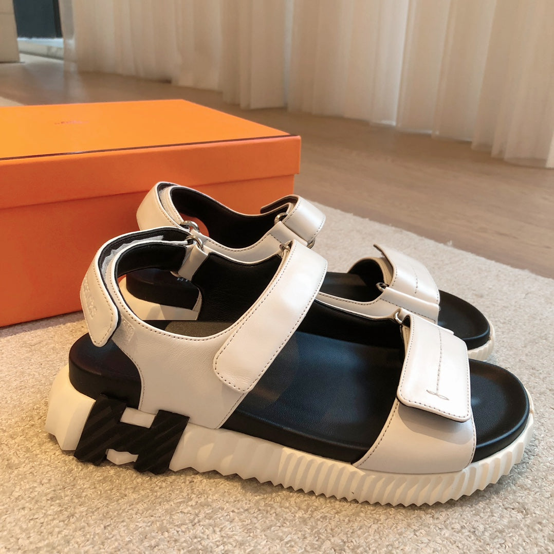Hermes Dad Sandals in White Calfskin and Rubber