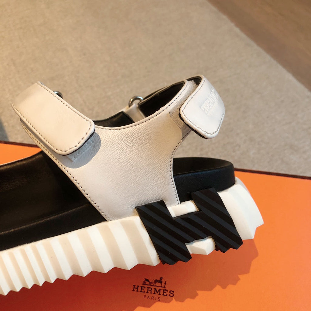 Hermes Dad Sandals in White Calfskin and Rubber
