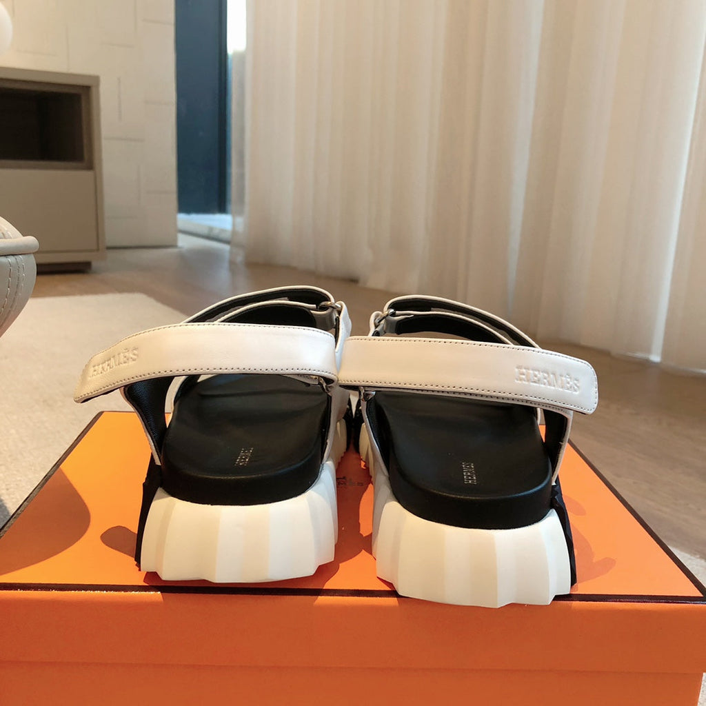 Hermes Dad Sandals in White Calfskin and Rubber