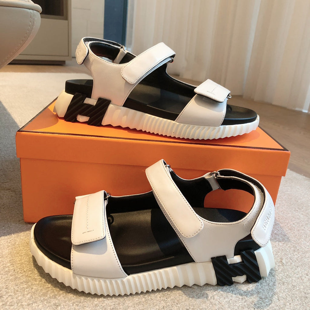 Hermes Dad Sandals in White Calfskin and Rubber