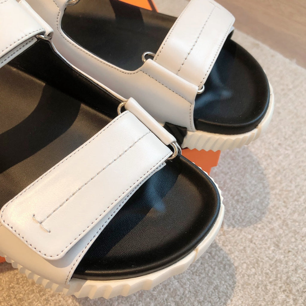 Hermes Dad Sandals in White Calfskin and Rubber