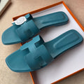 Hermes 0RAN Sandals in Sapphire Blue Calfskin