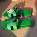 Hermes 0RAN Sandals in Shamrock Green Calfskin