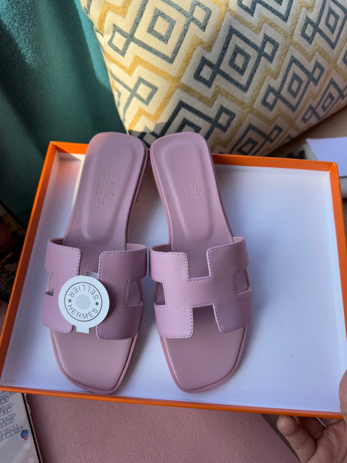 Hermes 0RAN Sandals in Pastel Purple Calfskin