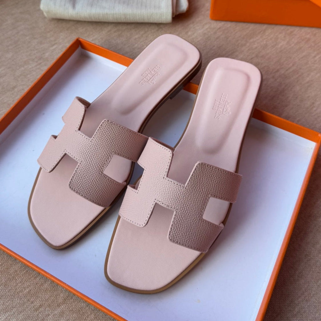 Hermes 0RAN Sandals in Pastel Pink Calfskin