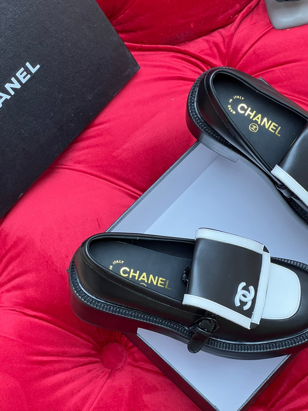 Chanel Moccasin Loafer in Black Mix White Lambskin