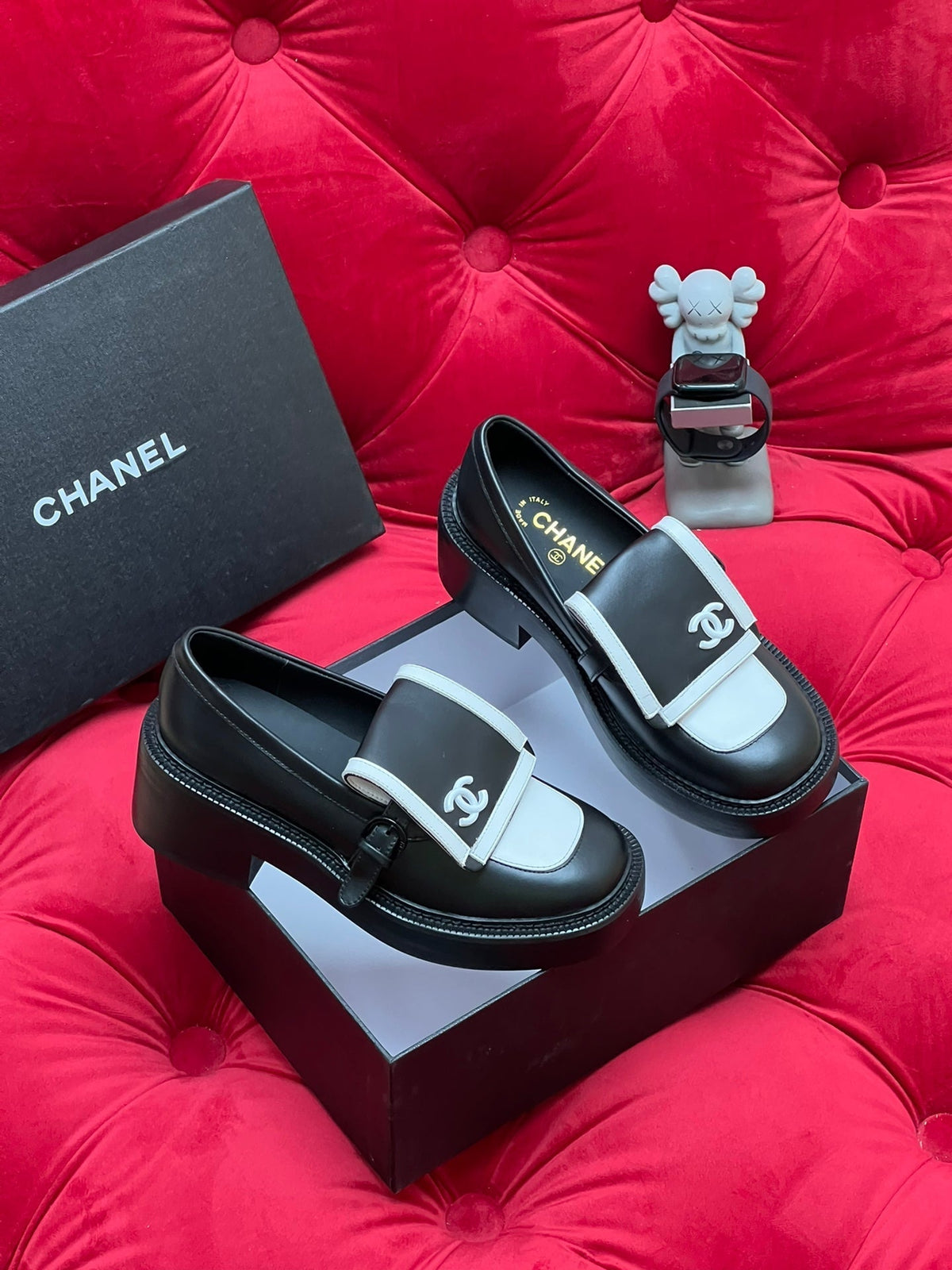 Chanel Moccasin Loafer in Black Mix White Lambskin