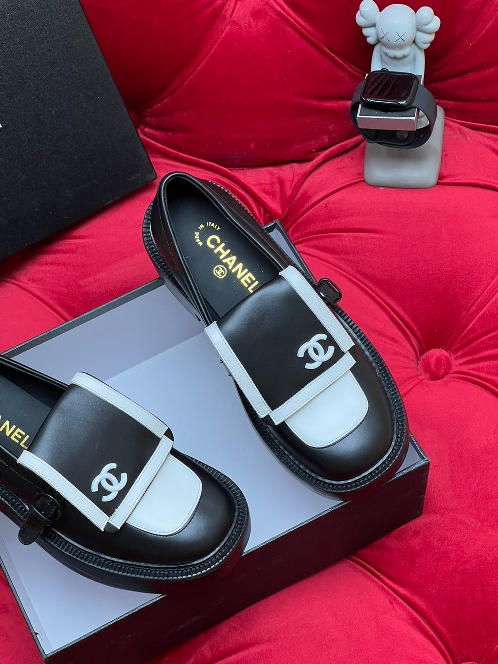 Chanel Moccasin Loafer in Black Mix White Lambskin