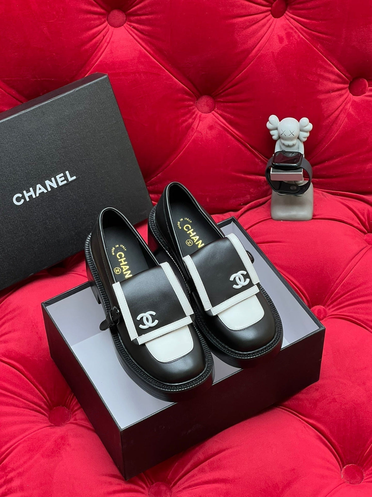 Chanel Moccasin Loafer in Black Mix White Lambskin
