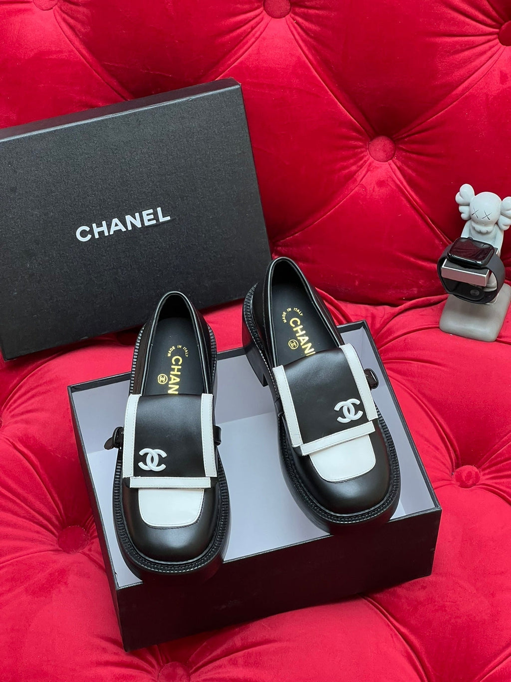 Chanel Moccasin Loafer in Black Mix White Lambskin