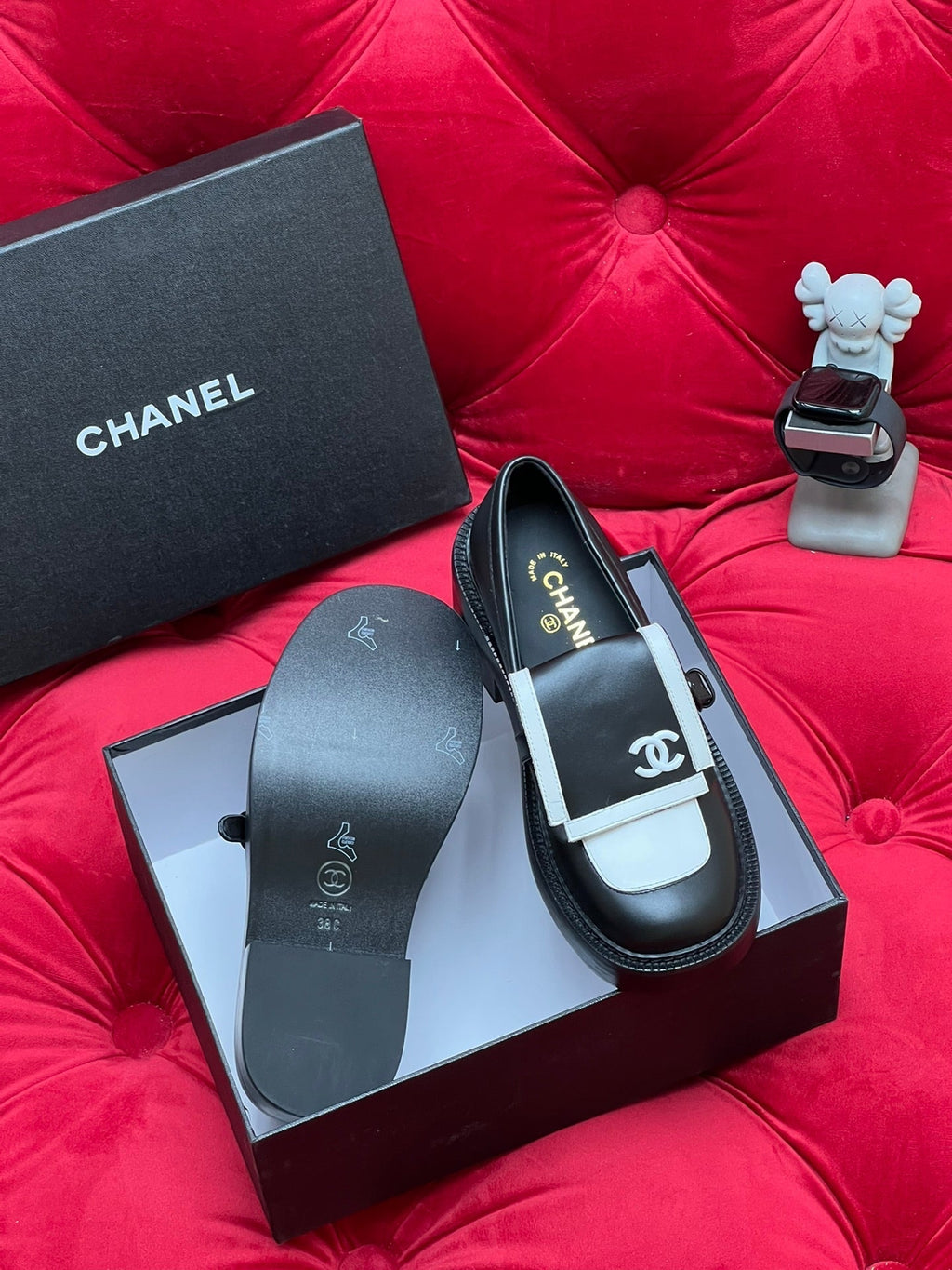 Chanel Moccasin Loafer in Black Mix White Lambskin