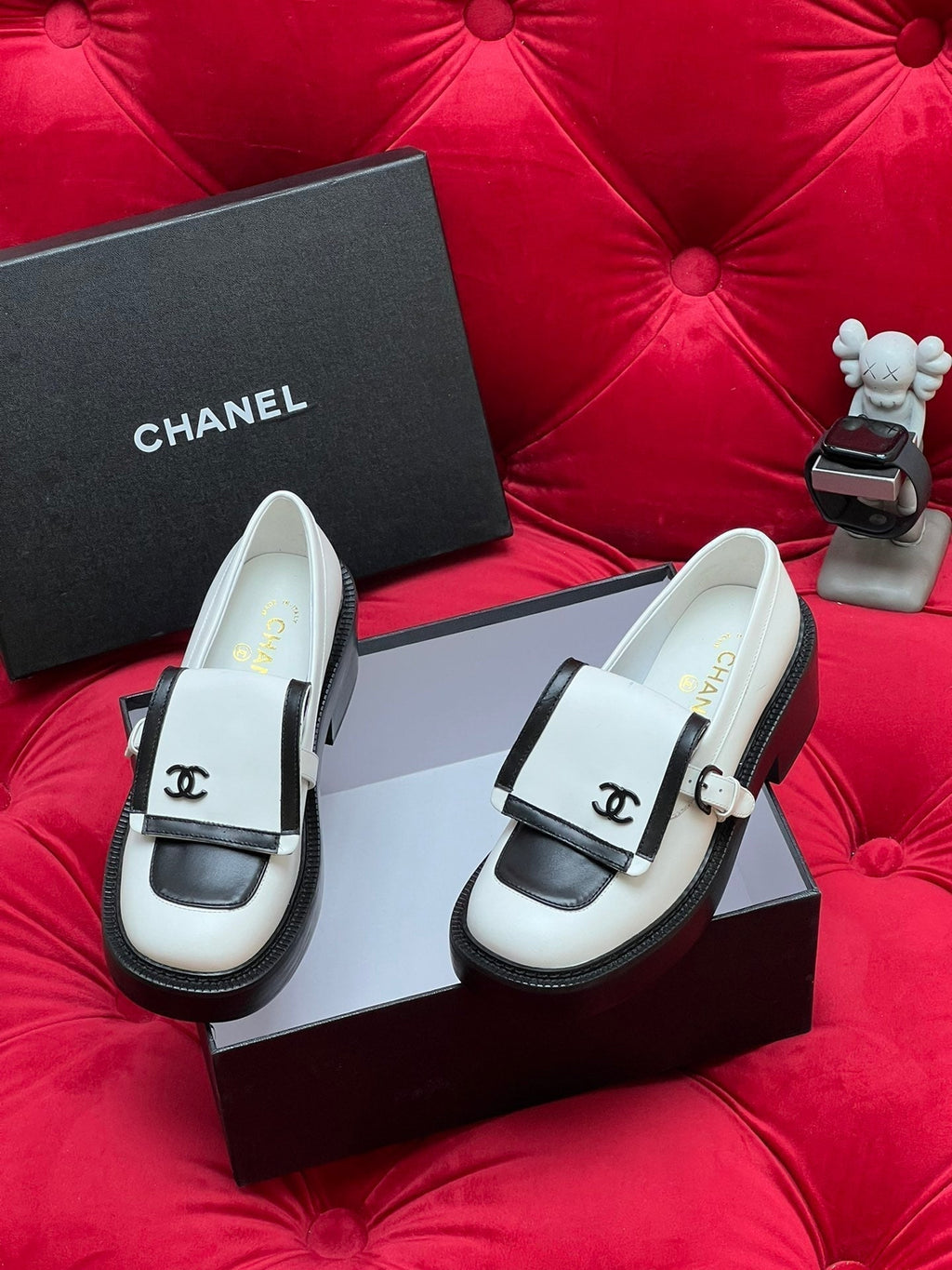 Chanel Moccasin Loafer in White Mix Black Lambskin