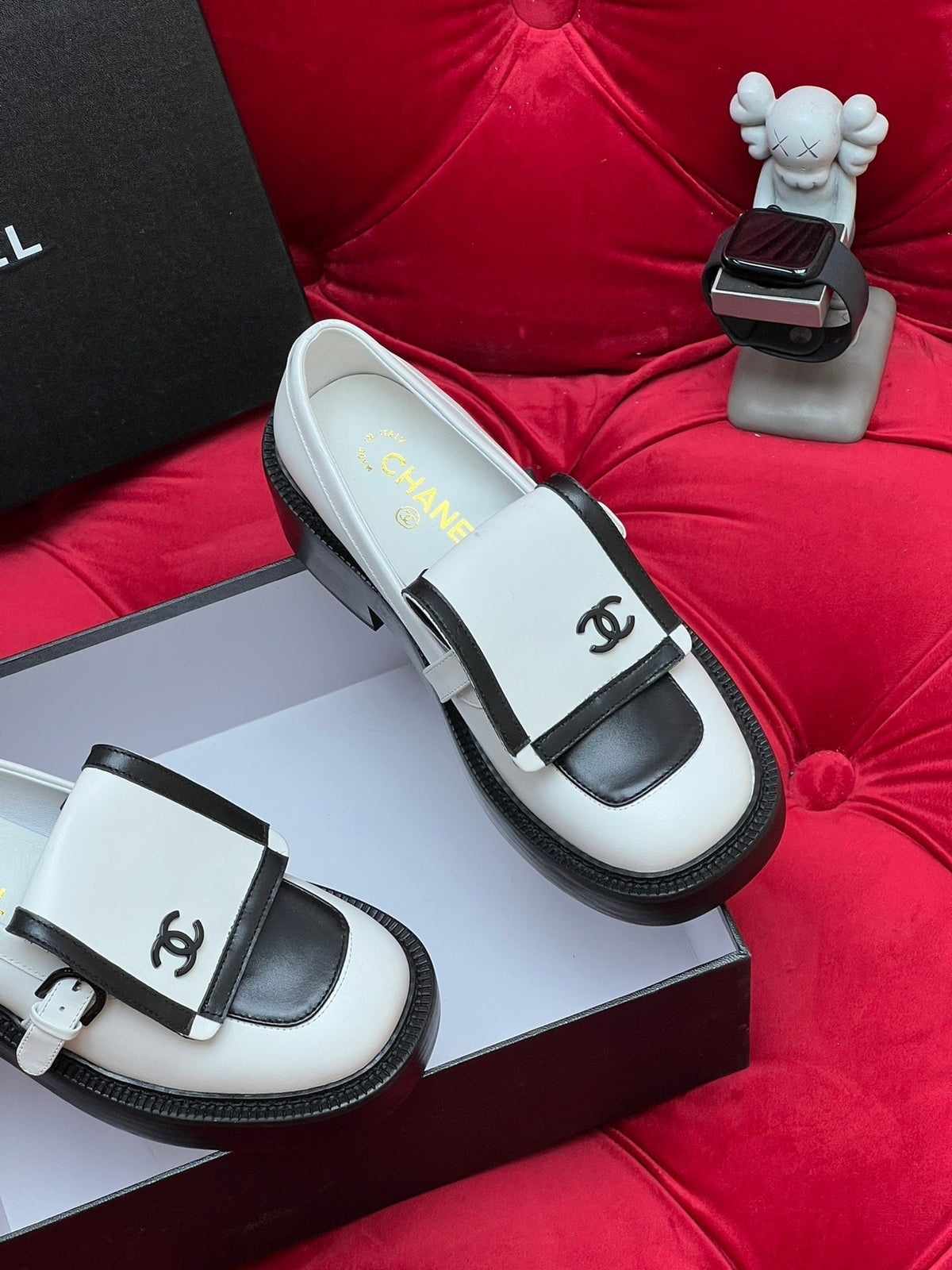 Chanel Moccasin Loafer in White Mix Black Lambskin