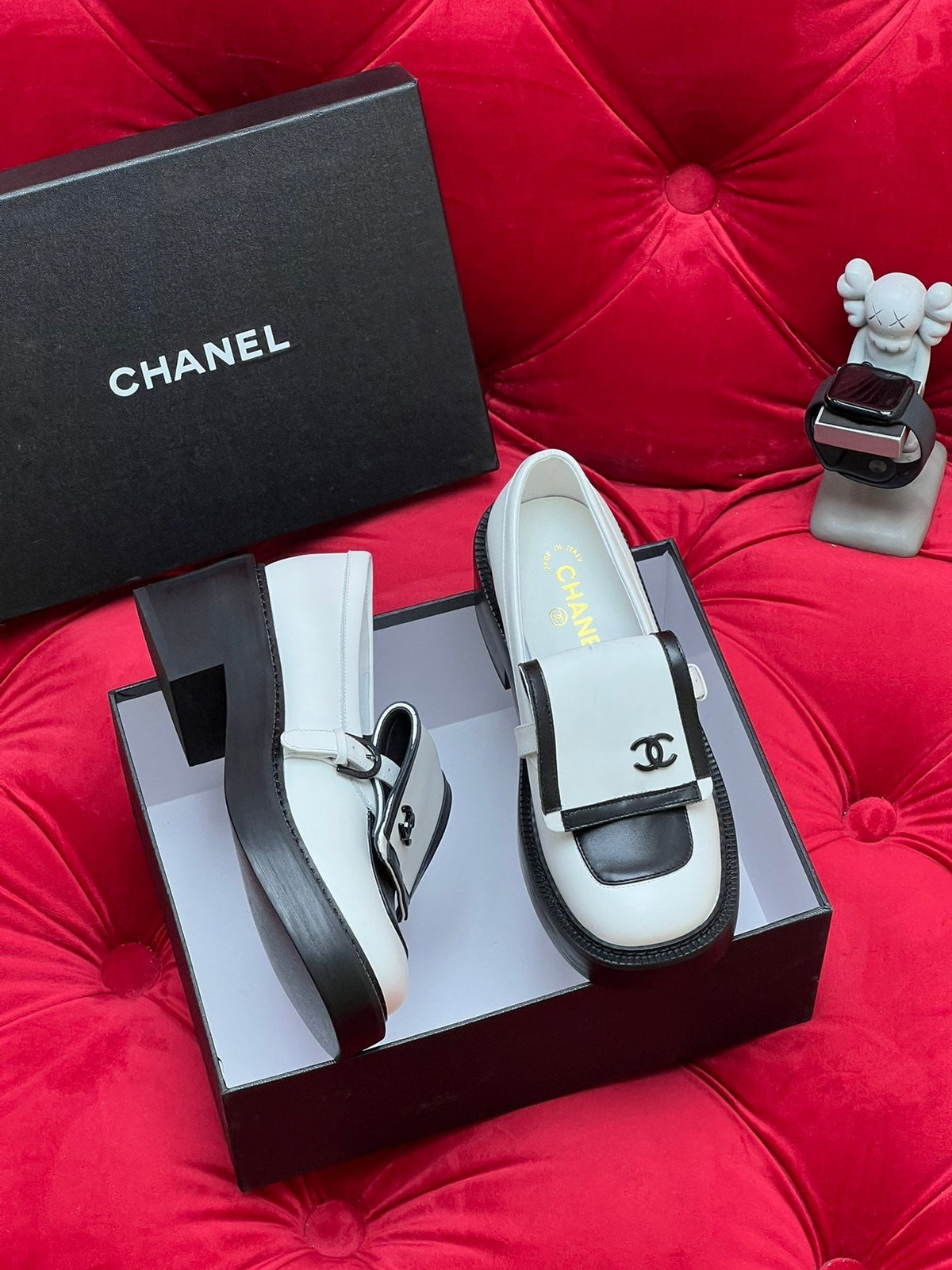 Chanel Moccasin Loafer in White Mix Black Lambskin