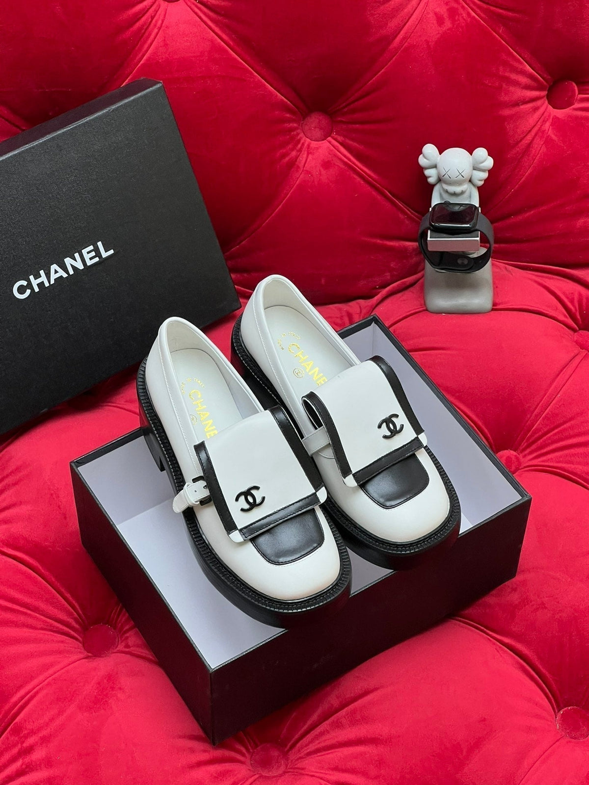 Chanel Moccasin Loafer in White Mix Black Lambskin