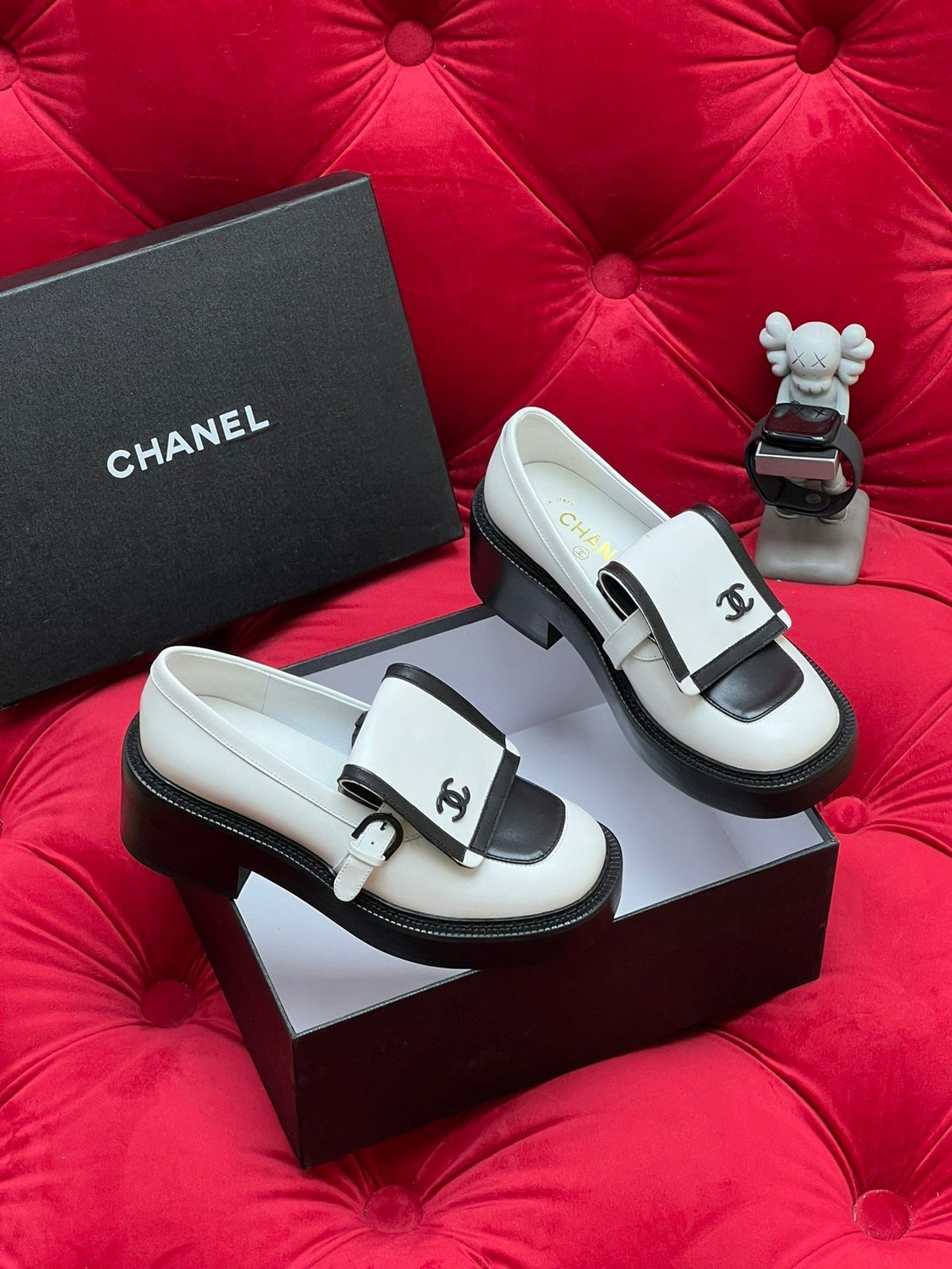 Chanel Moccasin Loafer in White Mix Black Lambskin
