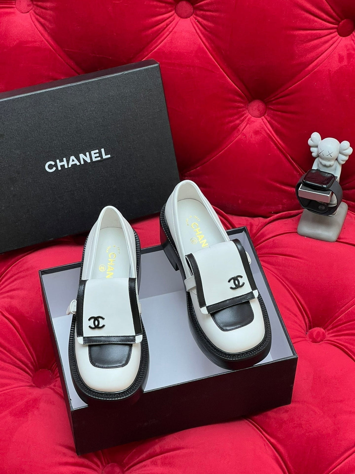 Chanel Moccasin Loafer in White Mix Black Lambskin