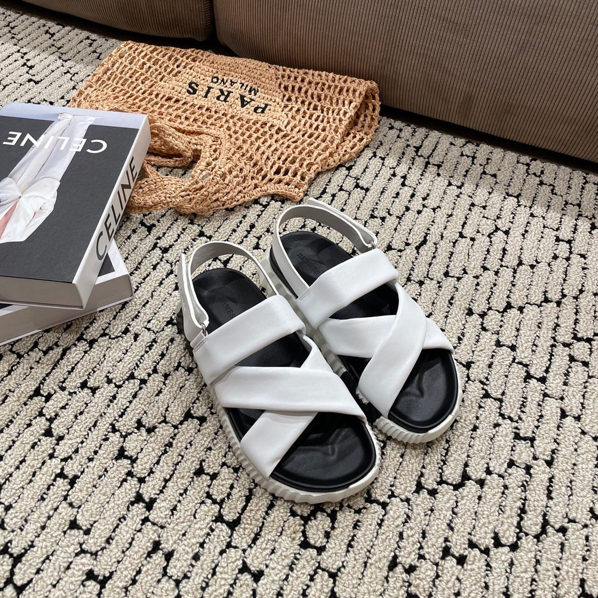 Hermes Electric Sandal Black Mix White Calfskin