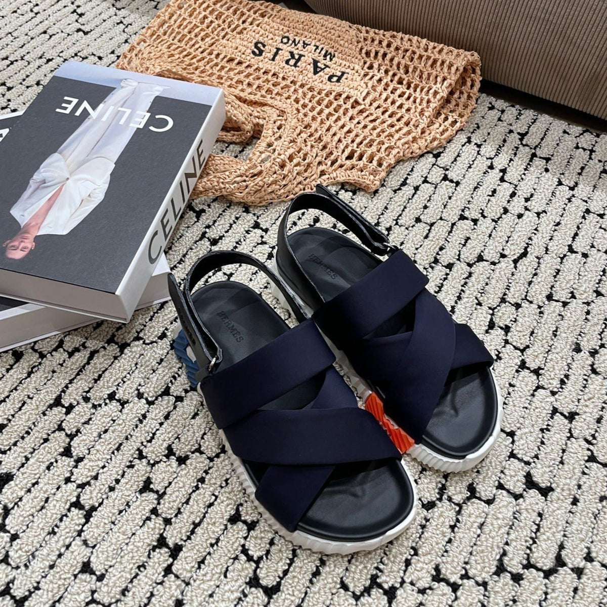 Hermes Electric Sandal Black Mix Charcoal Black Calfskin
