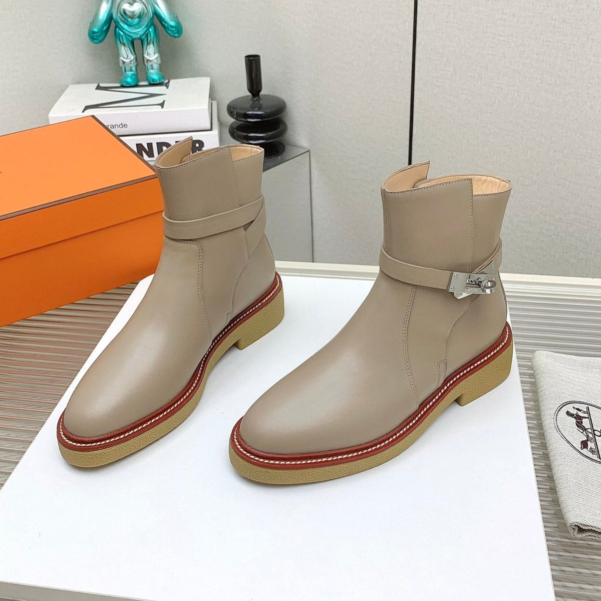 Hermes Botines History Boots in Desert Brown Calfskin