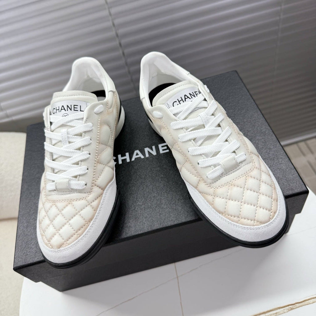 Chanel 25S Trainers White and Light Coral in Calfskin
