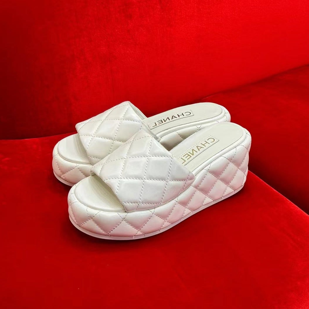 Chanel Wedge Heels White Lambskin