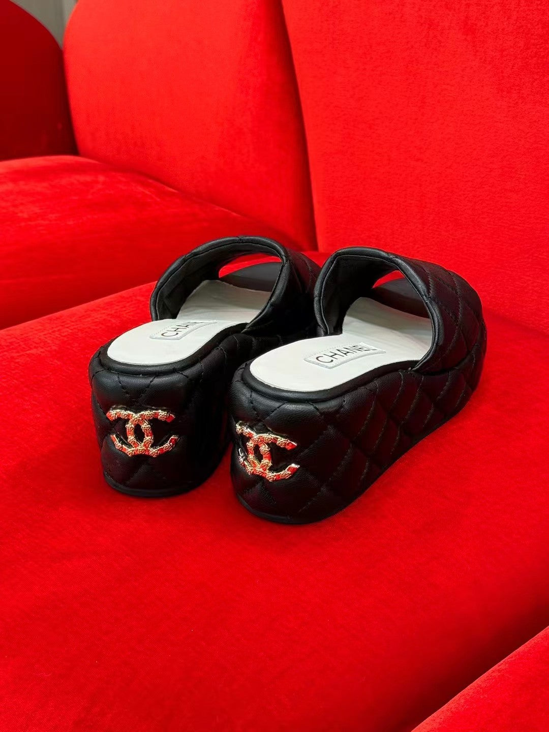 Chanel Wedge Heels Black Lambskin