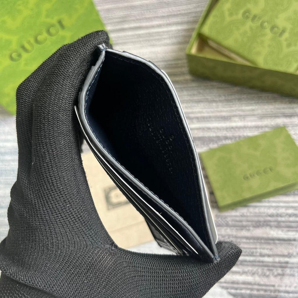 Gucci Ophidia 11 Card Case Dark Blue Canvas and Black Calfskin