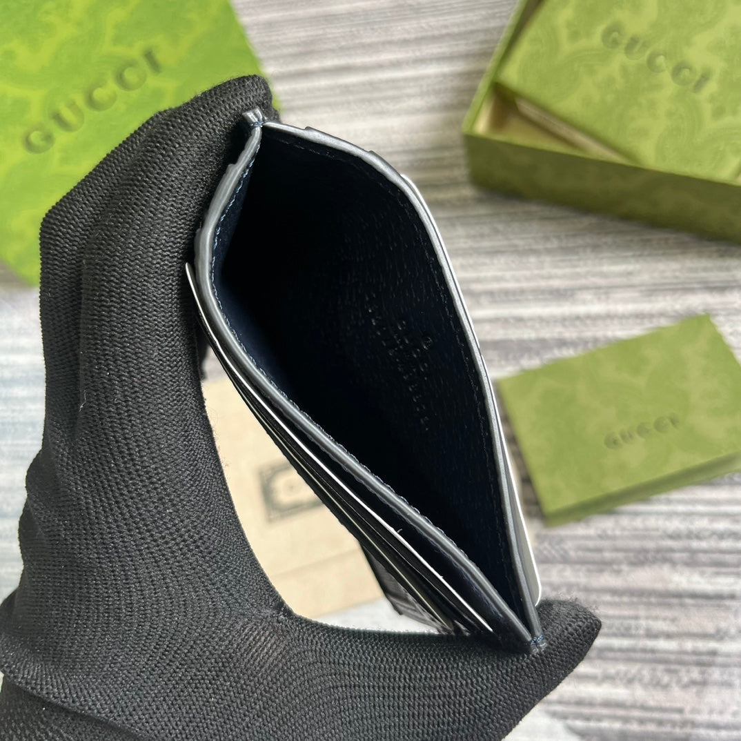 Gucci Ophidia 11 Card Case Dark Blue Canvas and Black Calfskin