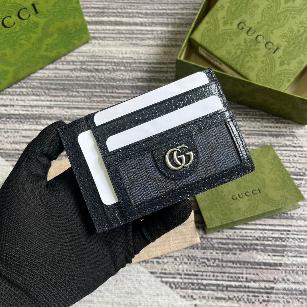 Gucci Ophidia 11 Card Case Dark Blue Canvas and Black Calfskin